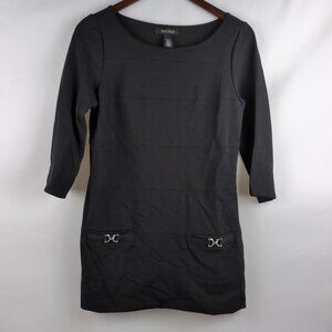 White House Black Market Women's Black Tunic Top Metal Buckles, Small